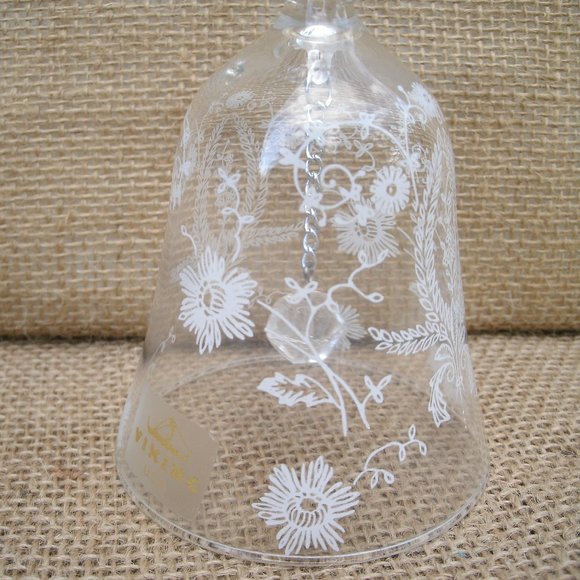 Vintage Viking Glass White Floral Design Bell - Picture 12 of 16